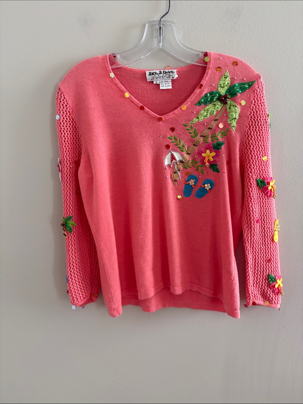 Coral Embellished V-Neck Sweater by Jack & Jill Crafts